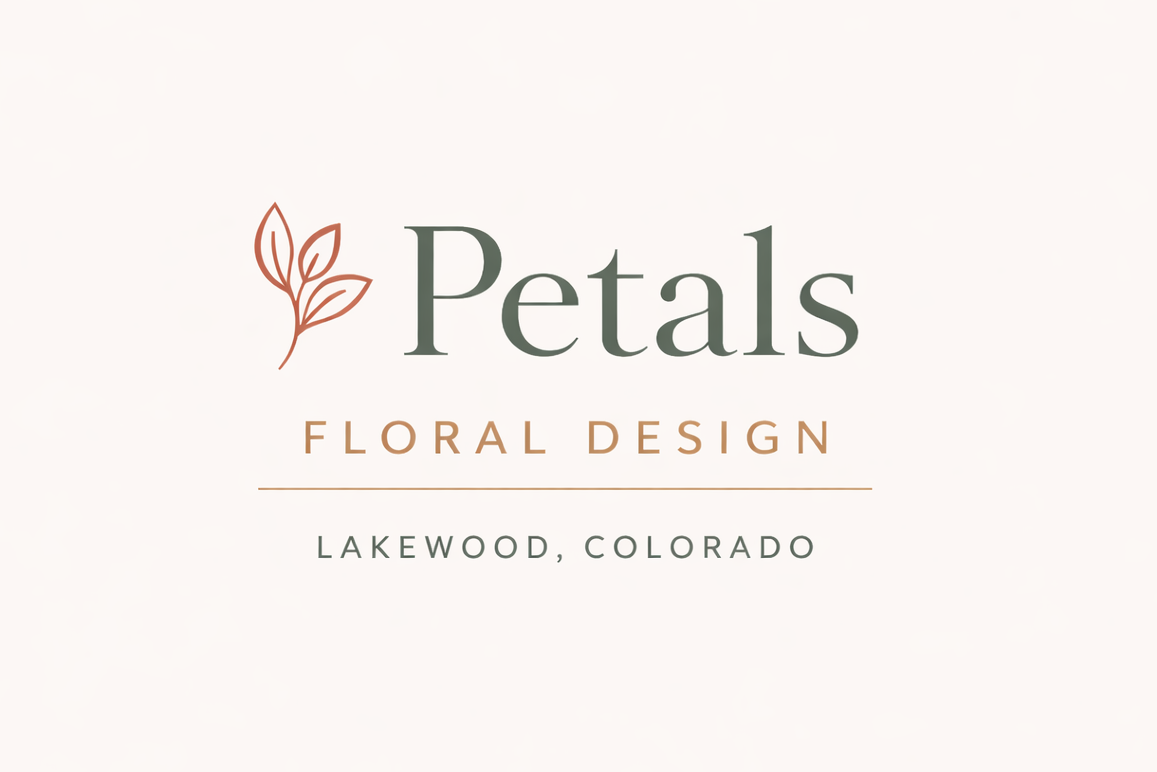 Logo of Petals Floral Design with floral elements on a white background